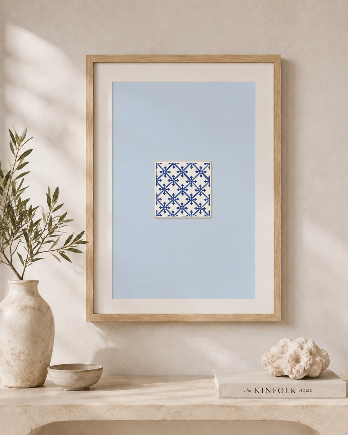 Tile framed print styled in a room — Mediterra collection