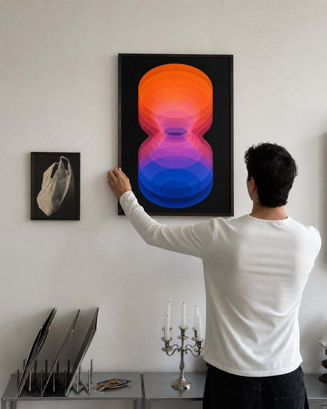 Tryppy geometric abstract framed art print styled in a modern interior — Art Spectrum